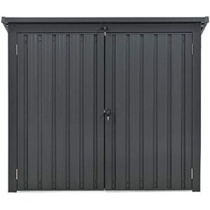 hanover trash and recyclables galvanized steel storage shed with pent roof and 2-point locking system in dark gray, stores 2 trash cans, 3.3-ft. x 5.2-ft. x 4.4-ft.