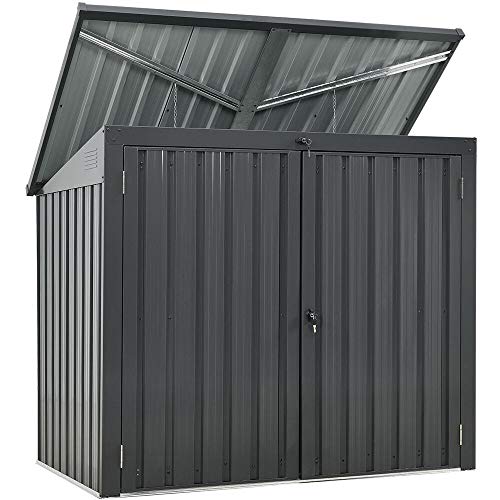 Hanover Trash and Recyclables Galvanized Steel Storage Shed with Pent Roof and 2-Point Locking System in Dark Gray, Stores 2 Trash Cans, 3.3-Ft. x 5.2-Ft. x 4.4-Ft.