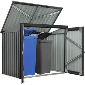 Hanover Trash and Recyclables Galvanized Steel Storage Shed with Pent Roof and 2-Point Locking System in Dark Gray, Stores 2 Trash Cans, 3.3-Ft. x 5.2-Ft. x 4.4-Ft.