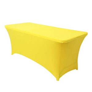 obstal 6ft stretch spandex table cover for standard folding tables - universal rectangular fitted tablecloth protector for party （yellow, 72 length x 30 width x 30 height inches）