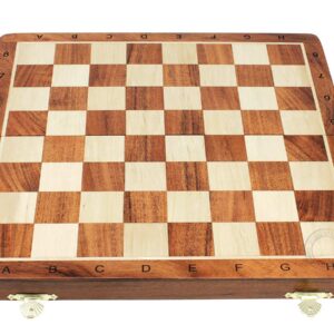 House of Chess - Victorian Staunton Golden Acacia Wood Chess Set - 14 x 14 Inches Wooden Folding Chess Board with Algebraic Notation - Wooden Chess Pieces with King Height 3 Inches + 2 Extra Queens