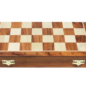 House of Chess - Victorian Staunton Golden Acacia Wood Chess Set - 14 x 14 Inches Wooden Folding Chess Board with Algebraic Notation - Wooden Chess Pieces with King Height 3 Inches + 2 Extra Queens