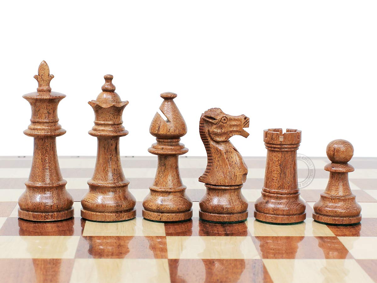 House of Chess - Victorian Staunton Golden Acacia Wood Chess Set - 14 x 14 Inches Wooden Folding Chess Board with Algebraic Notation - Wooden Chess Pieces with King Height 3 Inches + 2 Extra Queens