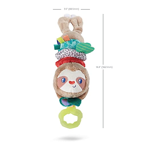 Infantino Music & Motion Pulldown Sloth - Musical Plush Sloth with Multi-Textured teether for Tactile Exploration, Easily attaches to Strollers and Gyms, BPA-Free