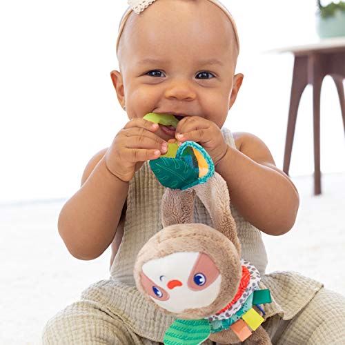 Infantino Music & Motion Pulldown Sloth - Musical Plush Sloth with Multi-Textured teether for Tactile Exploration, Easily attaches to Strollers and Gyms, BPA-Free