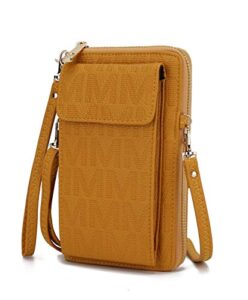 mkf crossbody cellphone handbag for women wallet purse – pu leather multi pockets clutch bag, wristlet strap mustard