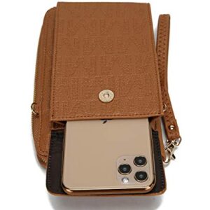 MKF Crossbody Cellphone Handbag for Women Wallet Purse – PU Leather Multi Pockets Clutch Bag, Wristlet Strap Mustard