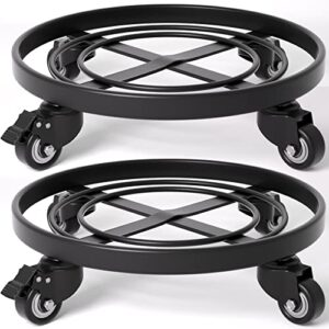 amagabeli garden home 2 pack 14" plant caddy with wheels heavy duty iron wheeled stand brake round pot mover on roller dolly holder indoor outdoor planter trolley casters rolling coaster metal bg2071