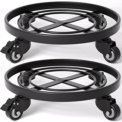 Amagabeli Garden Home 2 Pack 14" Plant Caddy with Wheels Heavy Duty Iron Wheeled Stand Brake Round Pot Mover On Roller Dolly Holder Indoor Outdoor Planter Trolley Casters Rolling Coaster Metal BG2071