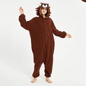 III HHONS Brown Bear Onesie Women Adult Animal Pajamas Costume Halloween Cosplay Sleepwear Onesies For Men Large