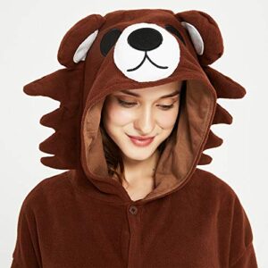 III HHONS Brown Bear Onesie Women Adult Animal Pajamas Costume Halloween Cosplay Sleepwear Onesies For Men Large