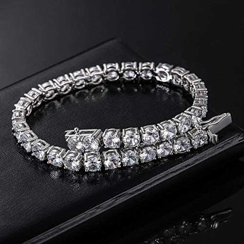 MDFUN 14k White Gold Plated 4.0 Cubic Zirconia Tennis Bracelet for Women and men（7.5" tennis bracelet）