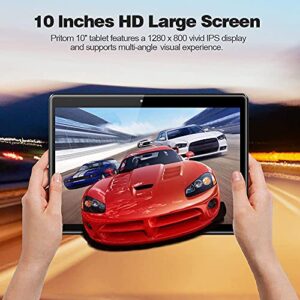 PRITOM M10 10 inch Tablet - Android Tablet with 2GB RAM, 64GB ROM, 512GB Expandable, Quad-Core, HD IPS Screen, 2.0 MP + 8.0 MP Dual Camera, WiFi, Bluetooth, Stable Tablet with 6000mAh Battery