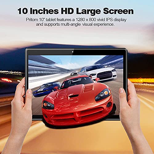 PRITOM M10 10 inch Tablet - Android Tablet with 2GB RAM, 64GB ROM, 512GB Expandable, Quad-Core, HD IPS Screen, 2.0 MP + 8.0 MP Dual Camera, WiFi, Bluetooth, Stable Tablet with 6000mAh Battery