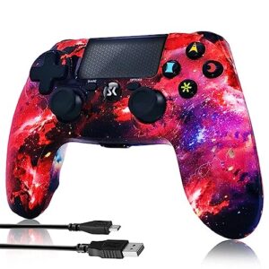 wireless controller for ps4,galaxy nebula design high performance double vibration controller compatible with playstation 4 /pro/slim/pc with sensitive touch pad,audio function, mini led indicator