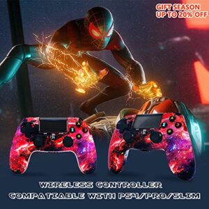 Wireless Controller for PS4,Galaxy Nebula Design High Performance Double Vibration Controller Compatible with Playstation 4 /Pro/Slim/PC with Sensitive Touch Pad,Audio Function, Mini LED Indicator