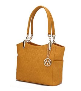 mia k collection shoulder handbag for women: vegan leather satchel-tote bag, top-handle purse, ladies pocketbook mustard