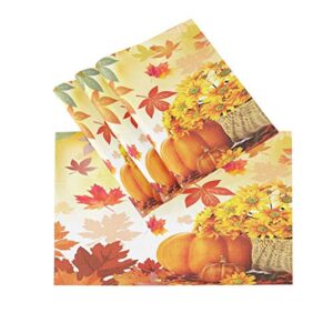 Sunflower Maple Leaves Pumpkin Autumn Fall Placemats Set of 4 Table Mat, Happy Thanksgiving Day Turkey Give Thanks Table mat Placemat Heat Resistant Stain Washable for Kitchen Decoration 12" x 18"