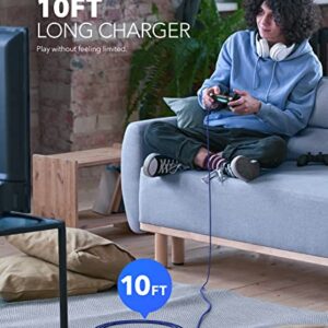 6amLifestyle PS4 Controller Charger Charging Cable 10ft 2 Pack Nylon Braided Extra Long Micro USB 2.0 High Speed Data Sync Cord Compatible for Playstaion 4, PS4 Slim/Pro, Xbox One S/X Controller