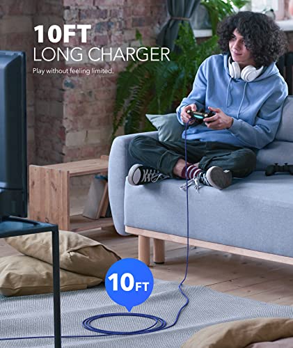 6amLifestyle PS4 Controller Charger Charging Cable 10ft 2 Pack Nylon Braided Extra Long Micro USB 2.0 High Speed Data Sync Cord Compatible for Playstaion 4, PS4 Slim/Pro, Xbox One S/X Controller