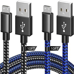 6amLifestyle PS4 Controller Charger Charging Cable 10ft 2 Pack Nylon Braided Extra Long Micro USB 2.0 High Speed Data Sync Cord Compatible for Playstaion 4, PS4 Slim/Pro, Xbox One S/X Controller