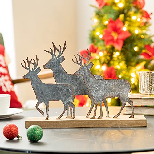 Glitzhome Christmas Table Decorations 12.81 Inches Metal Christmas Reindeer Decor Galvanized Deer Decoration for Home Country Christmas Decor Rustic Xmas Desk Decoration