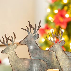 Glitzhome Christmas Table Decorations 12.81 Inches Metal Christmas Reindeer Decor Galvanized Deer Decoration for Home Country Christmas Decor Rustic Xmas Desk Decoration