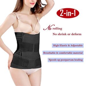 ChongErfei 2 in 1 Postpartum Support Recovery Belly Wrap Waist/Pelvis Belt Body Shaper Postnatal Shapewear,One Size Black