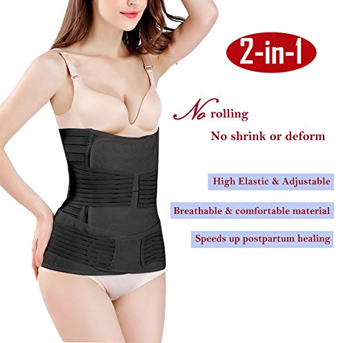 ChongErfei 2 in 1 Postpartum Support Recovery Belly Wrap Waist/Pelvis Belt Body Shaper Postnatal Shapewear,One Size Black