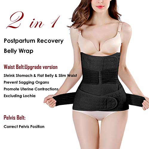 ChongErfei 2 in 1 Postpartum Support Recovery Belly Wrap Waist/Pelvis Belt Body Shaper Postnatal Shapewear,One Size Black