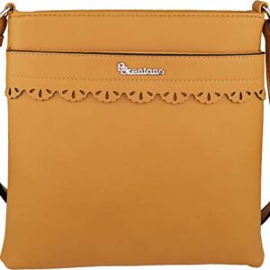 B BRENTANO Vegan Medium Crossbody Handbag Purse (Mustard - S)