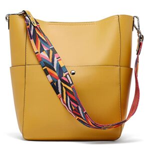 bromen women handbag designer vegan leather hobo handbags shoulder bucket cross-body purse yellow