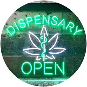 dispensary open shop dual color led neon sign white & green 16" x 12" st6s43-i3374-wg