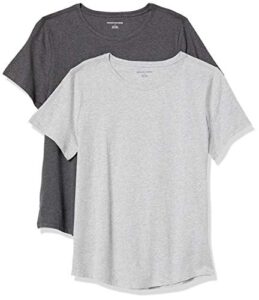 amazon essentials women's classic-fit 100% cotton short-sleeve crewneck t-shirt (available in plus size), pack of 2, charcoal heather/light grey heather, x-large