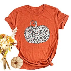 woffccrd womens funny leopard pumpkin printed shirts halloween short sleeve graphic tees fall t-shirts tops (m, orange-1)