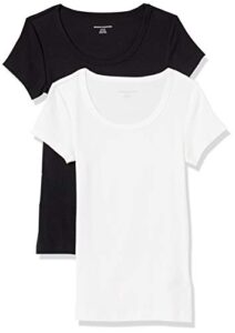 amazon essentials women's slim-fit cap-sleeve scoop neck t-shirt, pack of 2, black/white, x-large