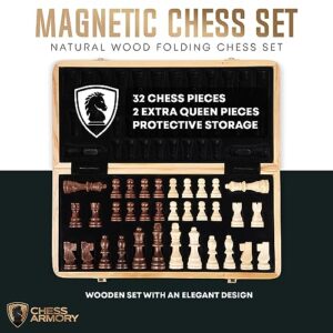 Chess Armory Magnetic Wooden Chess Set with Free Online Chess Course - 15 Inch Portable Travel Chess Board Game for Adults and Kids - Home Use and Educational Chess School and Chess Club Tournaments