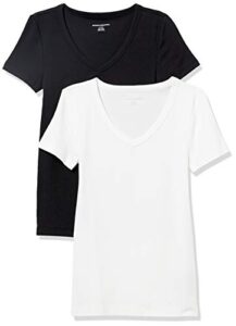amazon essentials women's slim-fit short-sleeve v-neck t-shirt, pack of 2, black/white, xx-large