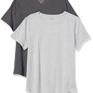 Amazon Essentials Women's Classic-Fit 100% Cotton Short-Sleeve Crewneck T-Shirt (Available in Plus Size), Pack of 2, Charcoal Heather/Light Grey Heather, Small