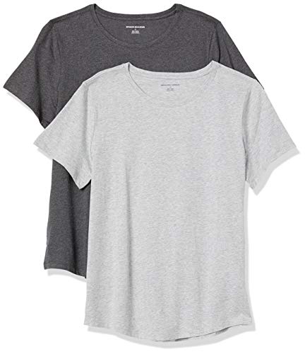 Amazon Essentials Women's Classic-Fit 100% Cotton Short-Sleeve Crewneck T-Shirt (Available in Plus Size), Pack of 2, Charcoal Heather/Light Grey Heather, Small