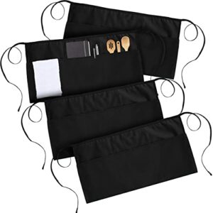 utopia wear 3 pocket waist apron [pack of 4], server waitress short apron for women men, kitchen, restaurant and crafting (black)