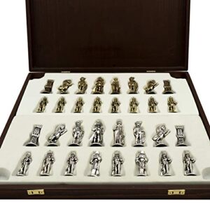 Handmade Napoleon Metal Chess Set in Wooden Box