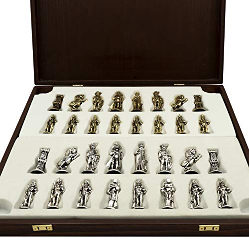 Handmade Napoleon Metal Chess Set in Wooden Box