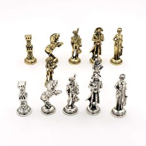 Handmade Napoleon Metal Chess Set in Wooden Box