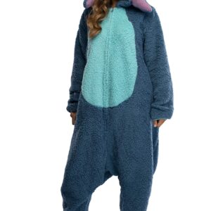 Disney Lilo & Stitch Adult Stitch Kigurumi Cosplay Costume Sherpa Union Suit Pajama Outfit (S/M) Blue