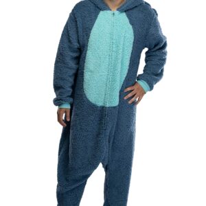 Disney Lilo & Stitch Adult Stitch Kigurumi Cosplay Costume Sherpa Union Suit Pajama Outfit (S/M) Blue