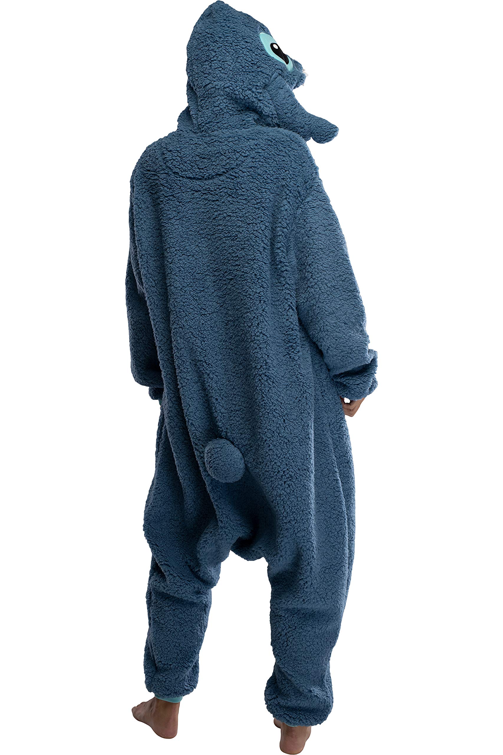 Disney Lilo & Stitch Adult Stitch Kigurumi Cosplay Costume Sherpa Union Suit Pajama Outfit (S/M) Blue