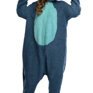 Disney Lilo & Stitch Adult Stitch Kigurumi Cosplay Costume Sherpa Union Suit Pajama Outfit (S/M) Blue