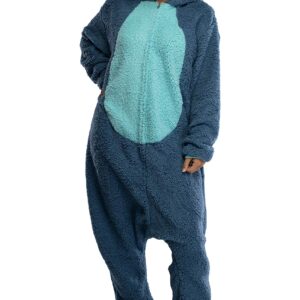 Disney Lilo & Stitch Adult Stitch Kigurumi Cosplay Costume Sherpa Union Suit Pajama Outfit (S/M) Blue