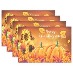 zoeo thanksgiving placemats set of 6 pumpkin sunflower butterfly fall floral leaves dining table mats non slip vinyl placemat kitchen heat resistant washable